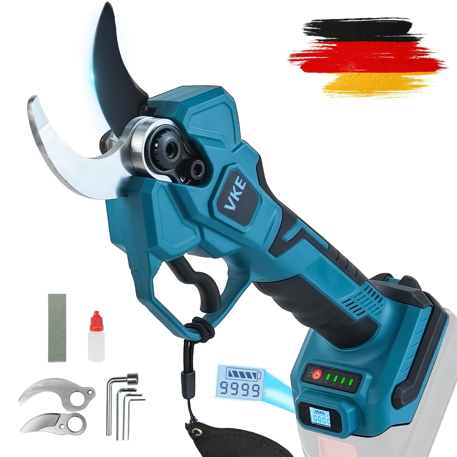 VKE Profi Akku Gartenschere 600W LED Anzeige Schneiddurchmesser 40mm